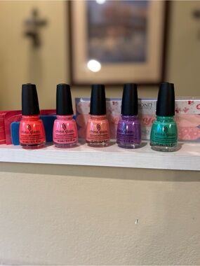 China Glaze Assorted Neon Nail Polish Set - Red, Pink, Peach, Purple, Teal
